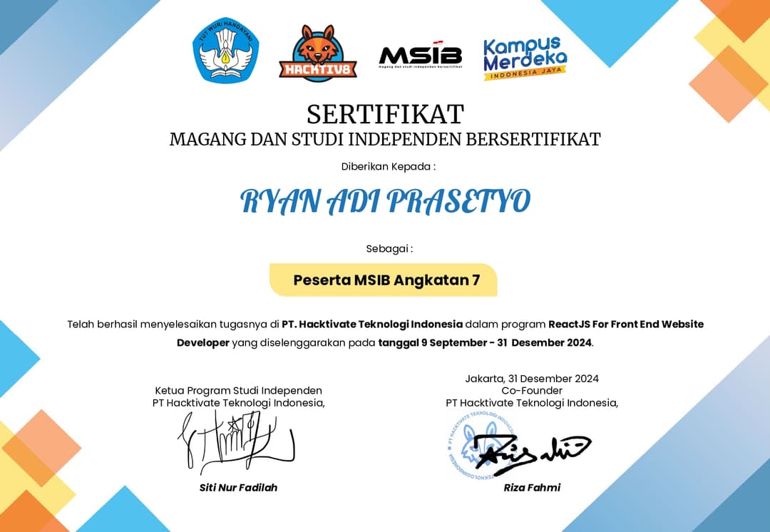 MSIB Batch 7 - ReactJS For Front End Website Developer